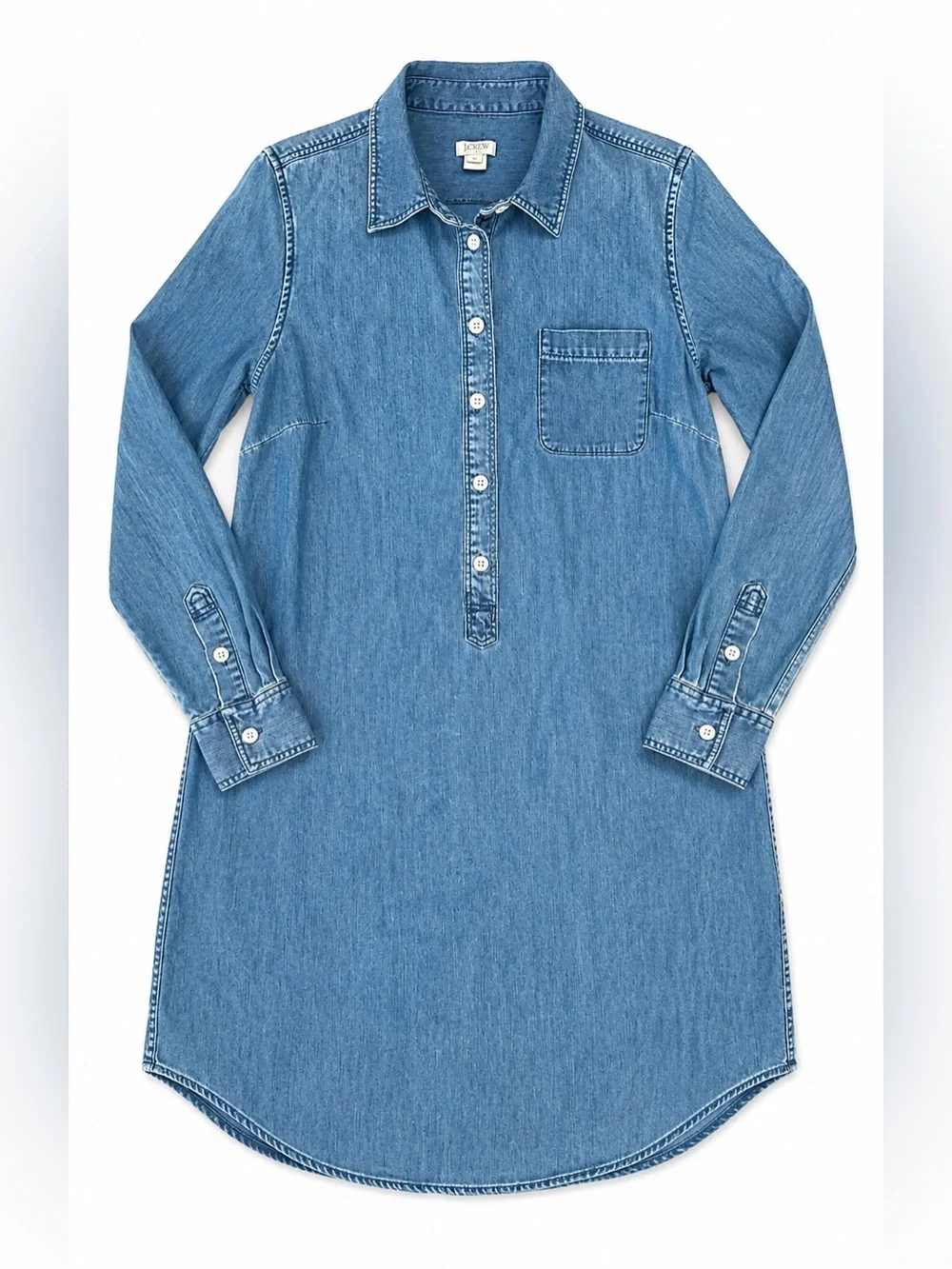J.Crew Chambray Medium Shirt Dress 100% Cotton Long Sleeve Blue Casual